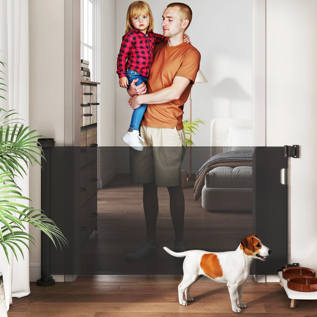 Barriera per Cani Retrattile con Chiusura a Interruttore per Porte Scale ¨C Zephmum ¨C 142x10x87 cm Nero