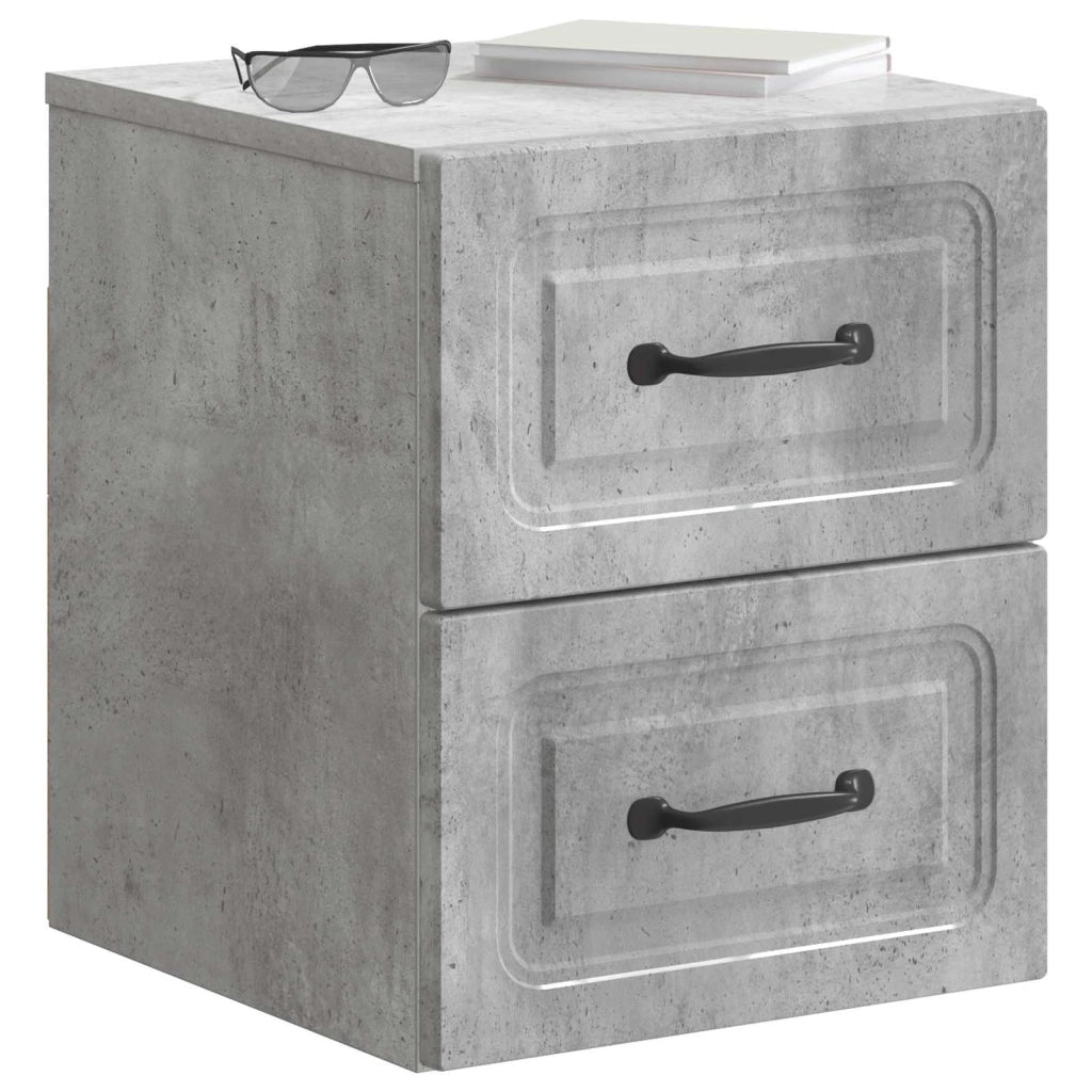 Set di 2 Comodini | Armadio da Notte | Mobiletto da notte a muro con cassetto Grigio Cemento