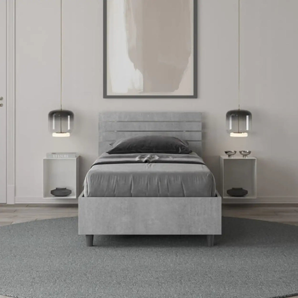 Letto singolo contenitore 80x200 testata dritta con doghe cemento Ankel