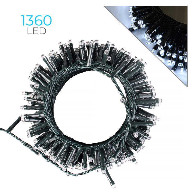 CATENA DI LUCI DA 1360 LED BIANCHI CON CAVO VERDE DA 41 METRI E TRASFORMATORE 36V - IDEALE PER DECORAZIONI INTERNE ED ESTERNE