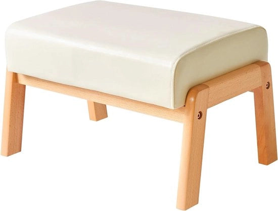 102" Piede Piccolo Kruk Ottomano in PU pelle artificiale rettangolare con schienale imbottito e gambe in legno per soggiorno camera da letto ufficio - bianco