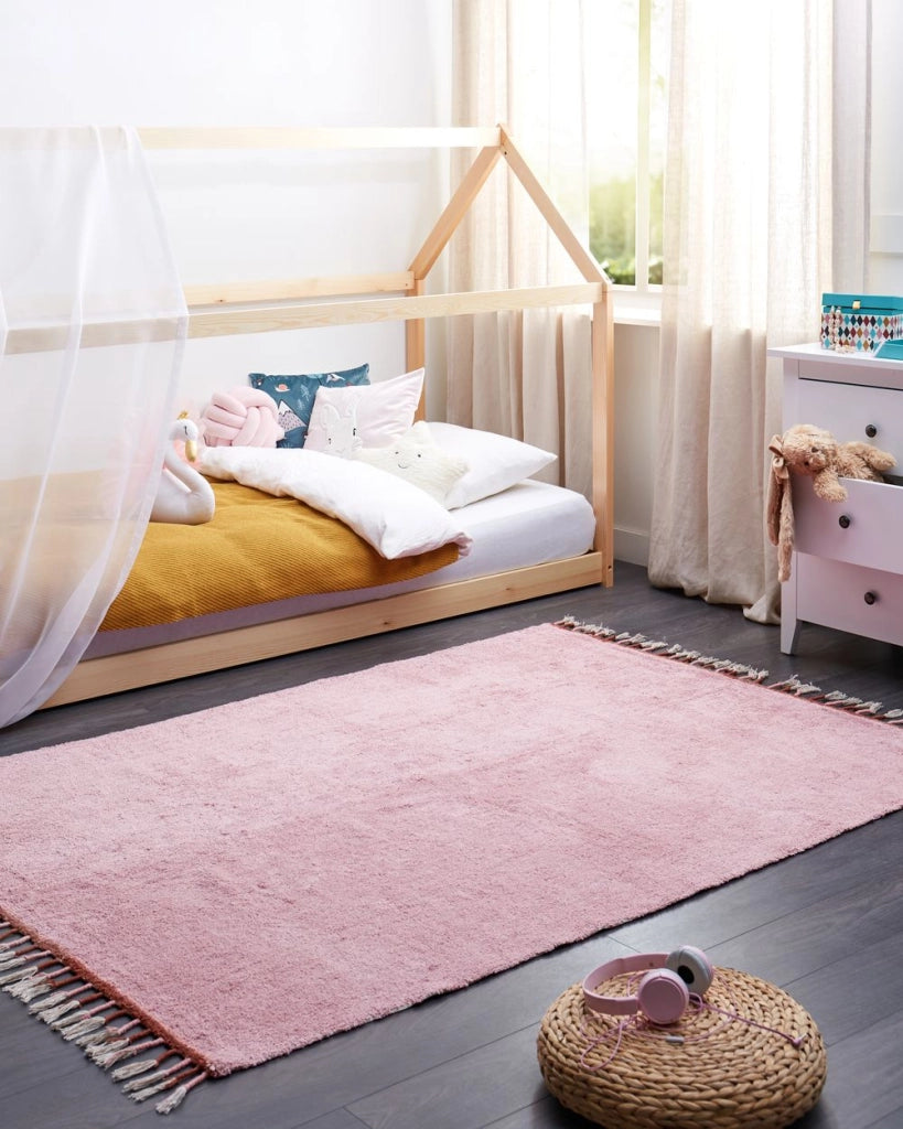 Tappeto per bambini in cotone rosa 140 x 200 cm Rettangolare con nappe Motivi solidi Tappeto per bambini moderno e bohémien