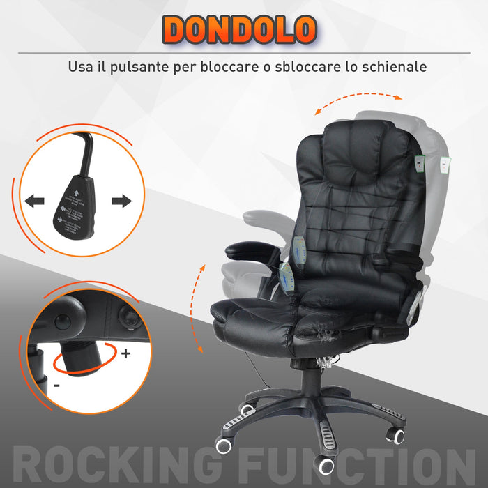 Sedia Poltrona Massaggiante da Ufficio 62x68x121 cm con Riscaldamento in Similpelle Nero