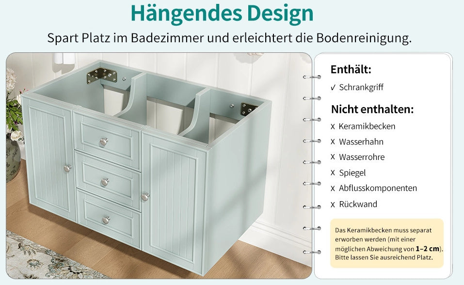 Mobile bagno sospeso verde con 3 cassetti, MDF, 78,5×46×46,8 cm