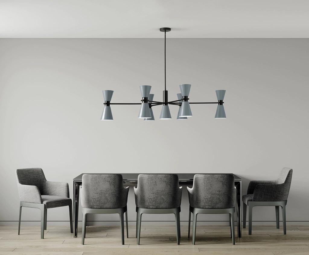 GRAAL SOSPENSIONE 13 LUCI METALLO GRIGIO E NERO ATTACCO G9 L.133CM