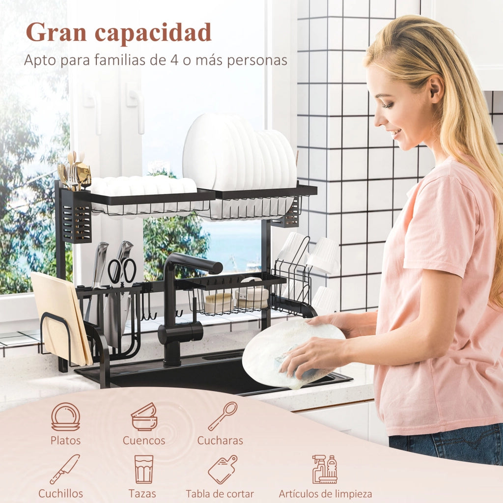 Scarico per Lavello 2 Livelli in Acciaio con 5 Ganci ¨C zephmum ¨C 65x31,5x52,5cm Nero