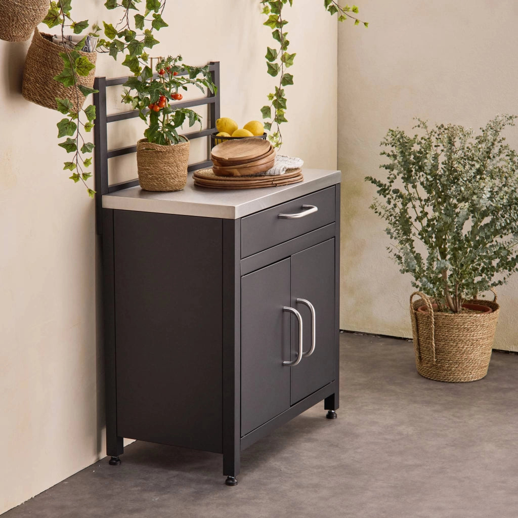 Cucina esterna in acciaio 1 cassetto e 2 ante, 80cm, nero