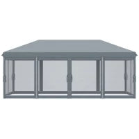 Gazebo da Giardino Pieghevole 6x3 m con 6 Zanzariere e Pulsante, in Acciaio e Poliestere, Grigio