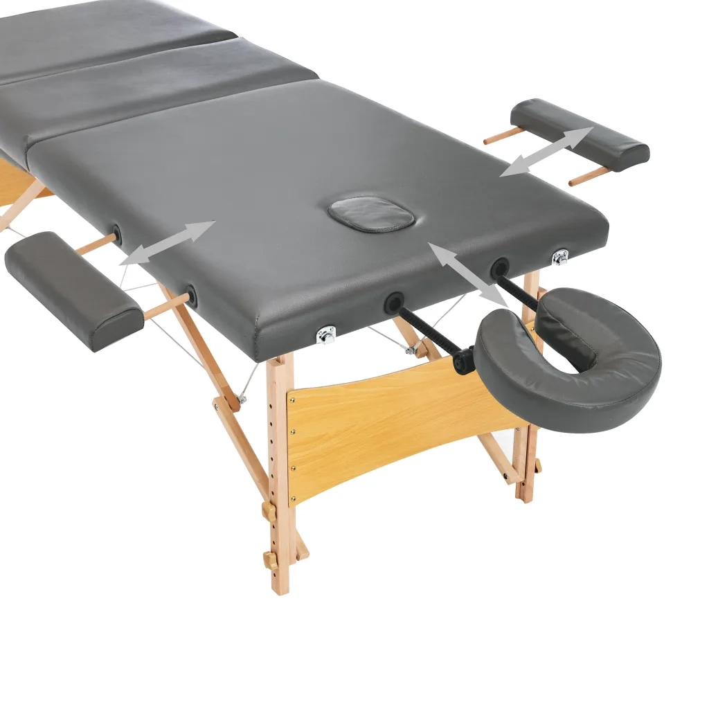 Lettino da Massaggio 3 Zone Telaio in Legno Antracite 186x68cm