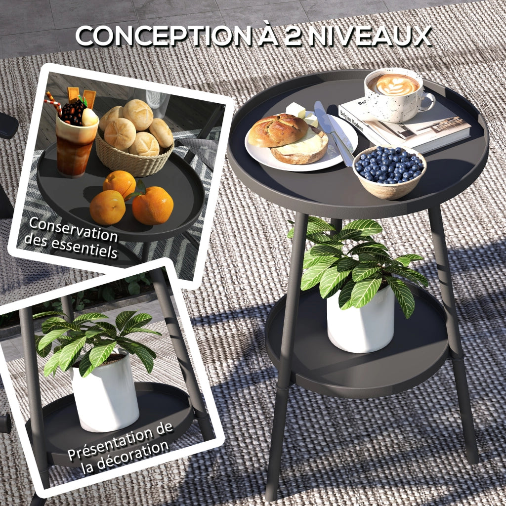 Tavolino rotondo a 2 livelli ¨C zephmum ¨C metallo nero ?32x51cm
