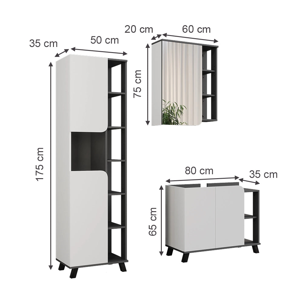 Vicco Set di mobili da bagno Antracite/bianco 3 parti