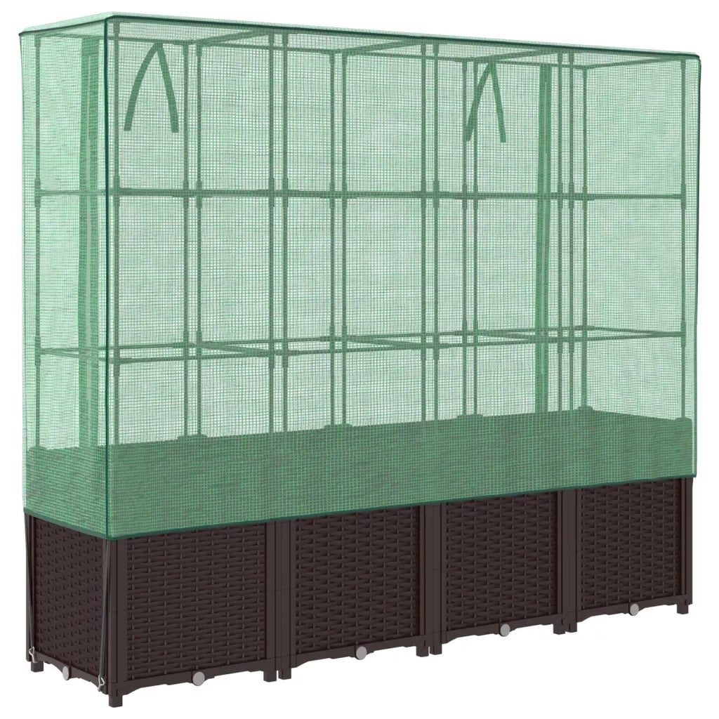 Fioriere | Cassetta per fiori | Letto Rialzato con Copertura Serra Effetto Rattan 160x40x153 cm