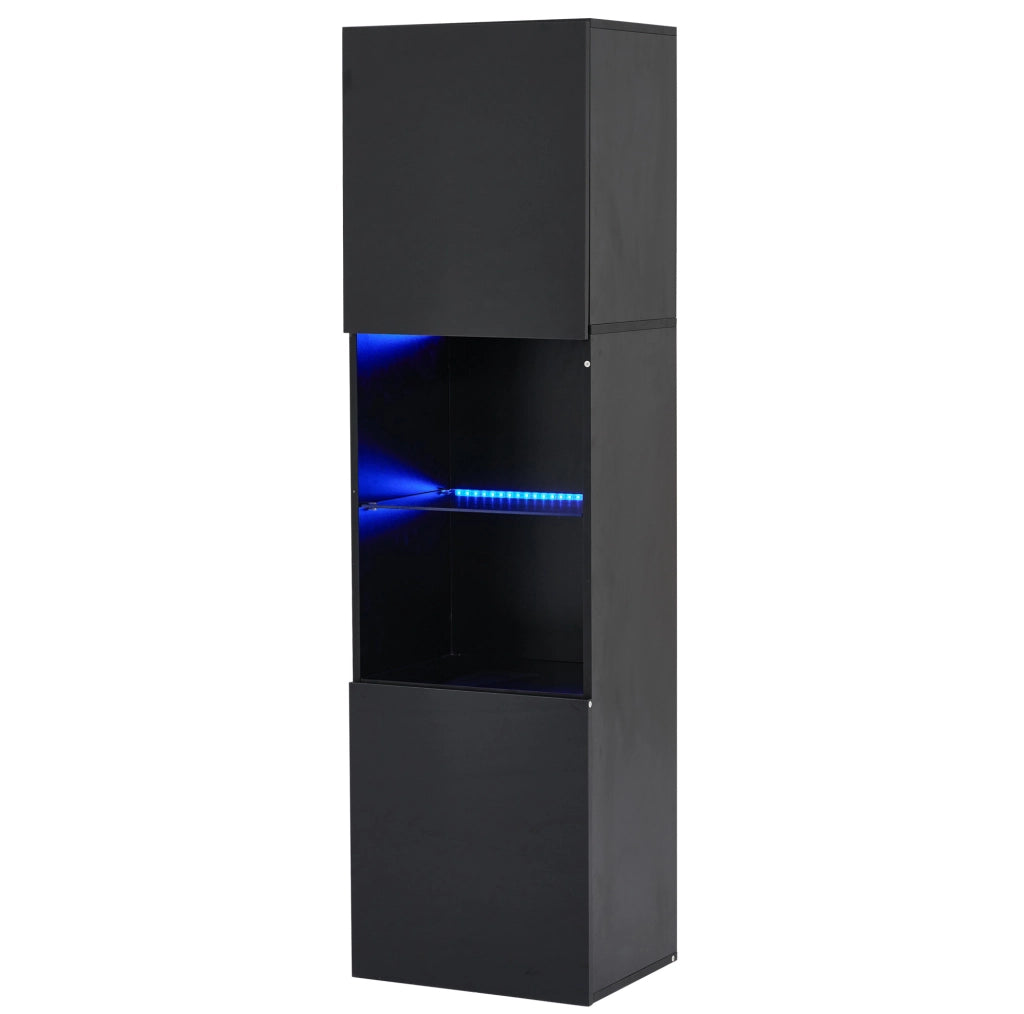 Vetrina alta nera lucida 45x35x160 cm con LED; 1 ripiano in vetro temperato