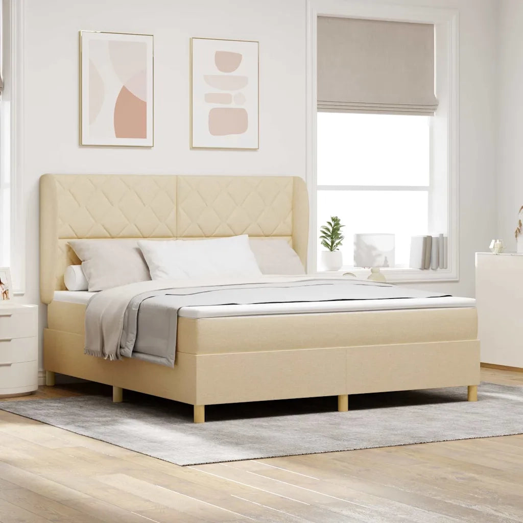 Letto a molle con testiera Crema 200 x 180 cm Tessuto 3340835