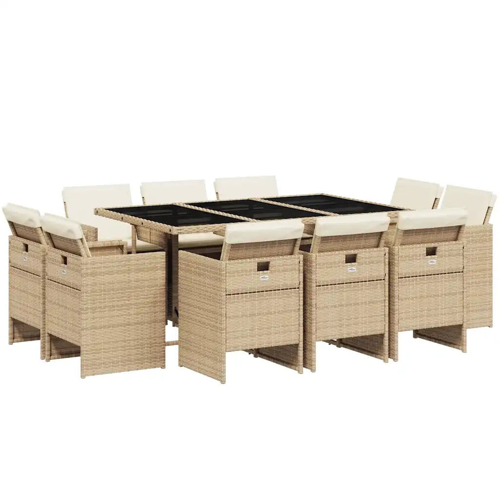 Set da Pranzo da Giardino 11 pz con Cuscini Beige in Polyrattan 3277797