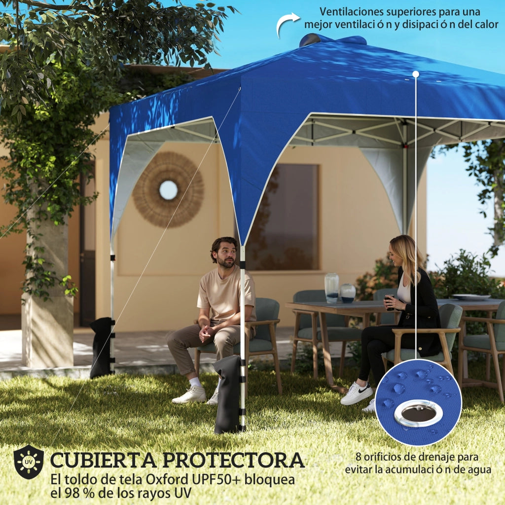 Carpa da Giardino Pieghevole 3x3 m ¨C zephmum ¨C Blu con Blocco Centrale, Altezza Regolabile, Borsa con Ruote