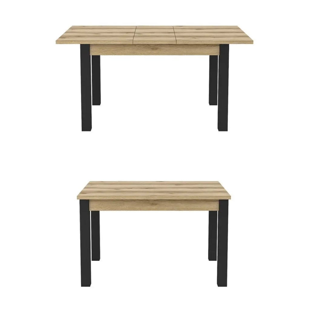 Tavolo allungabile per 8 persone per sala da pranzo, collezione DARWIN. Piano in rovere chiaro. Gambe nere.