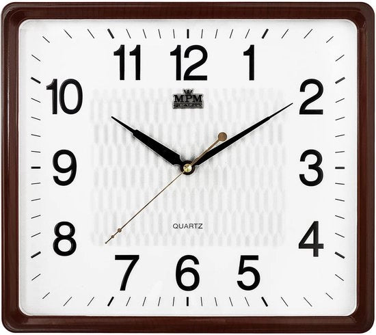 Orologio Quadrato in Plastica per Parete Bianco/Caffè, Decorazione per Parete, Orologio Quartz, Movimento Continuo, E01.2929.5000, 318 x 358 x 38 mm