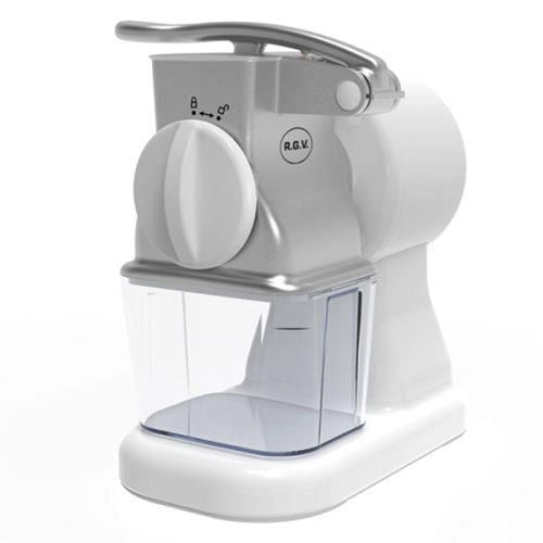 R.G.V. Grattugia Elettrica Robusta Junior Inox con Tramoggia Estraibile e Contenitore Salvafreschezza da 150 W per una Cucina Efficiente