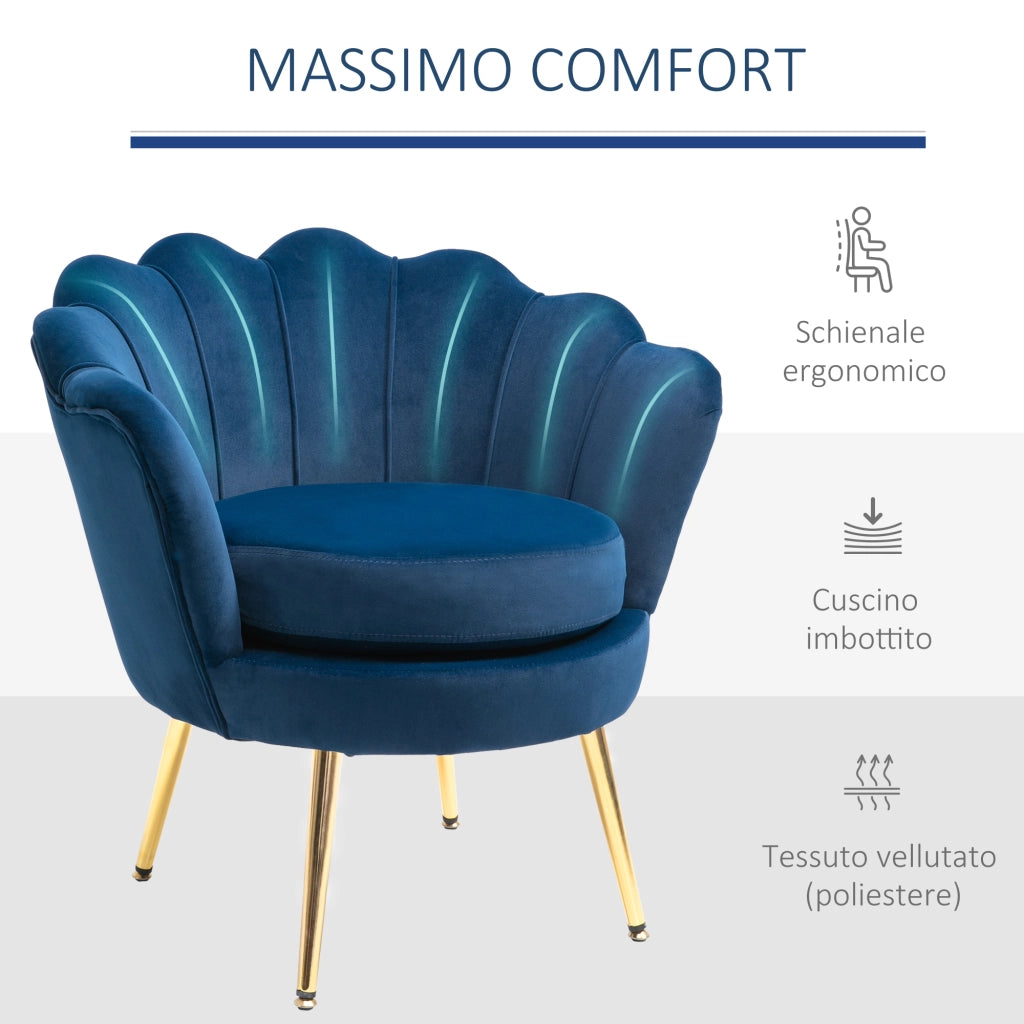 EasyComfort Poltrona a Conchiglia, Poltroncina Vintage, Poltroncina da Camera e Salotto, Design Elegante, con Schienale Alto, 76x67x74cm, Blu
