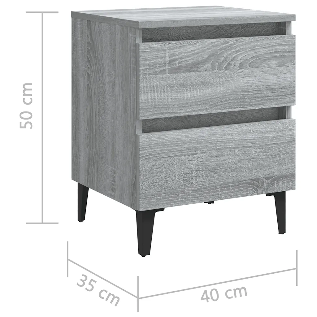 Set di 2 Comodini | Armadio da Notte | Mobiletto da notte con Gambe in Metallo Grigio Sonoma 40x35x50 cm