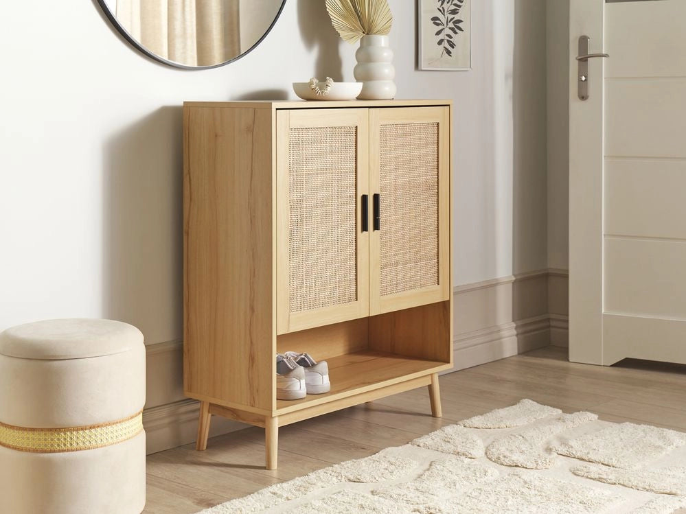 Cassettiera con 2 ante in rattan marrone chiaro stile stile boho soggiorno camera da letto