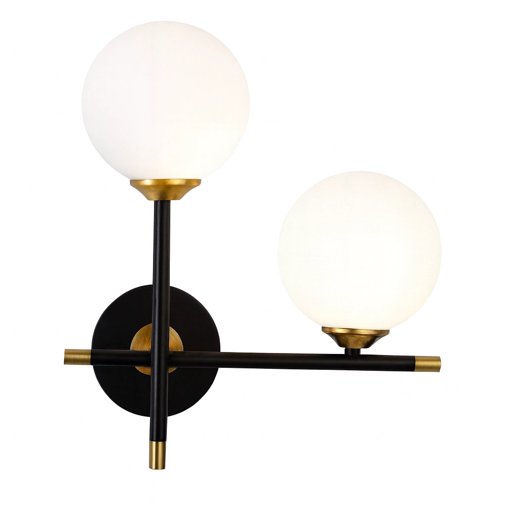 Applique da Interno con Sfere Bianche Opache – Attacco G9 – Struttura Nero e Oro– Design Moderno 31x27 cm Senza lampadine