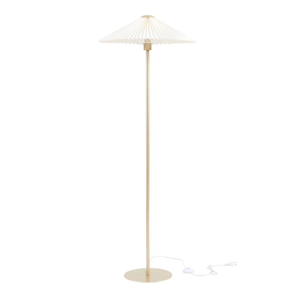 Lampada da Terra Appledore con Stelo Dorato e Paralume a Cono Piatto Pieghettato Bianco lux.pro
