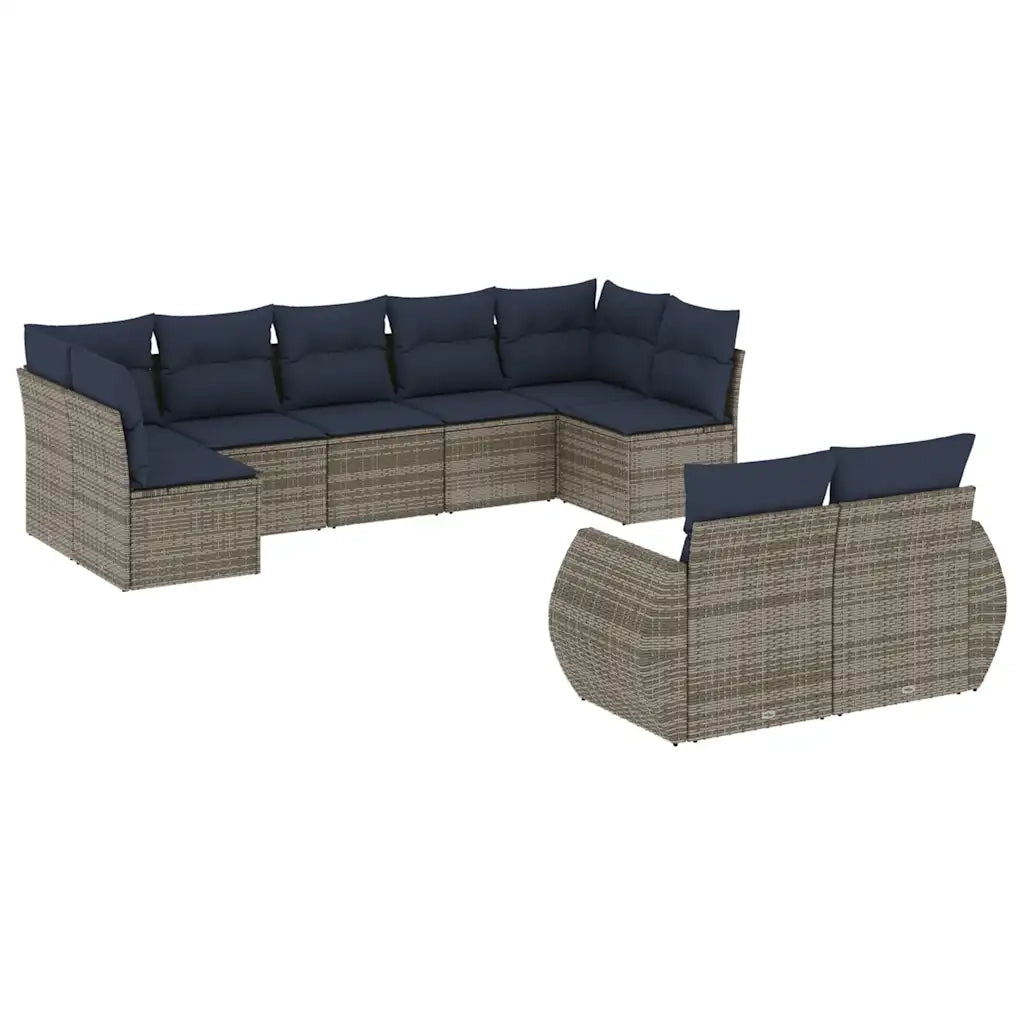 Set Divani da Giardino 9 pz con Cuscini Grigio in Polyrattan 3221820