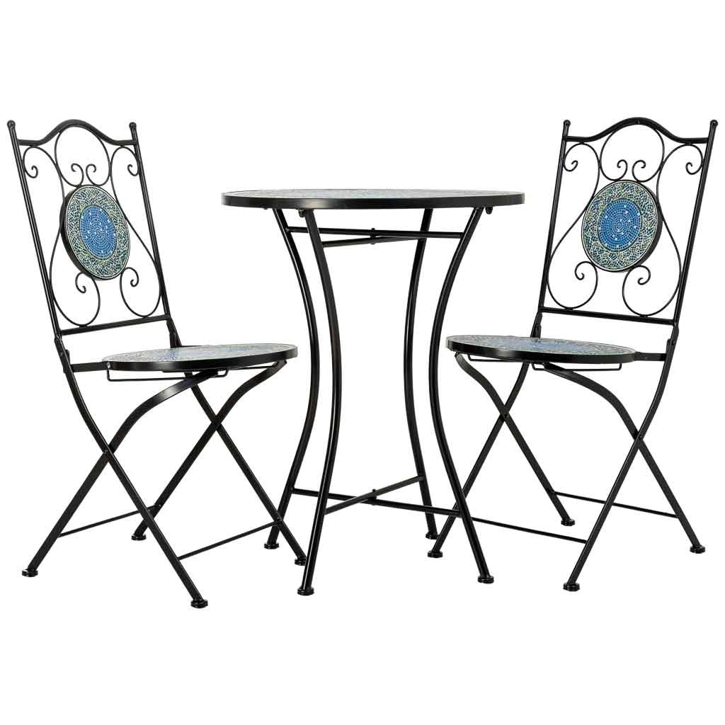 Set tavolo e 2 sedie in metallo, 60x60x75h cm, 38x46x90h cm