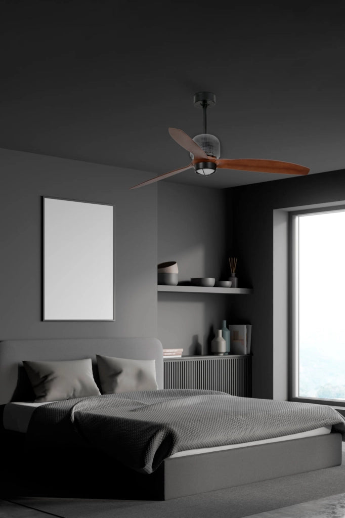 FARO Ventilatore a Soffitto Deco Fan Ø1280 mm Finitura Pale Noce Motore DC 6 Velocita Regolabili Funzione Inversa Adatto a Soffitti Inclinati Nero - Modello FARO-33395D1N