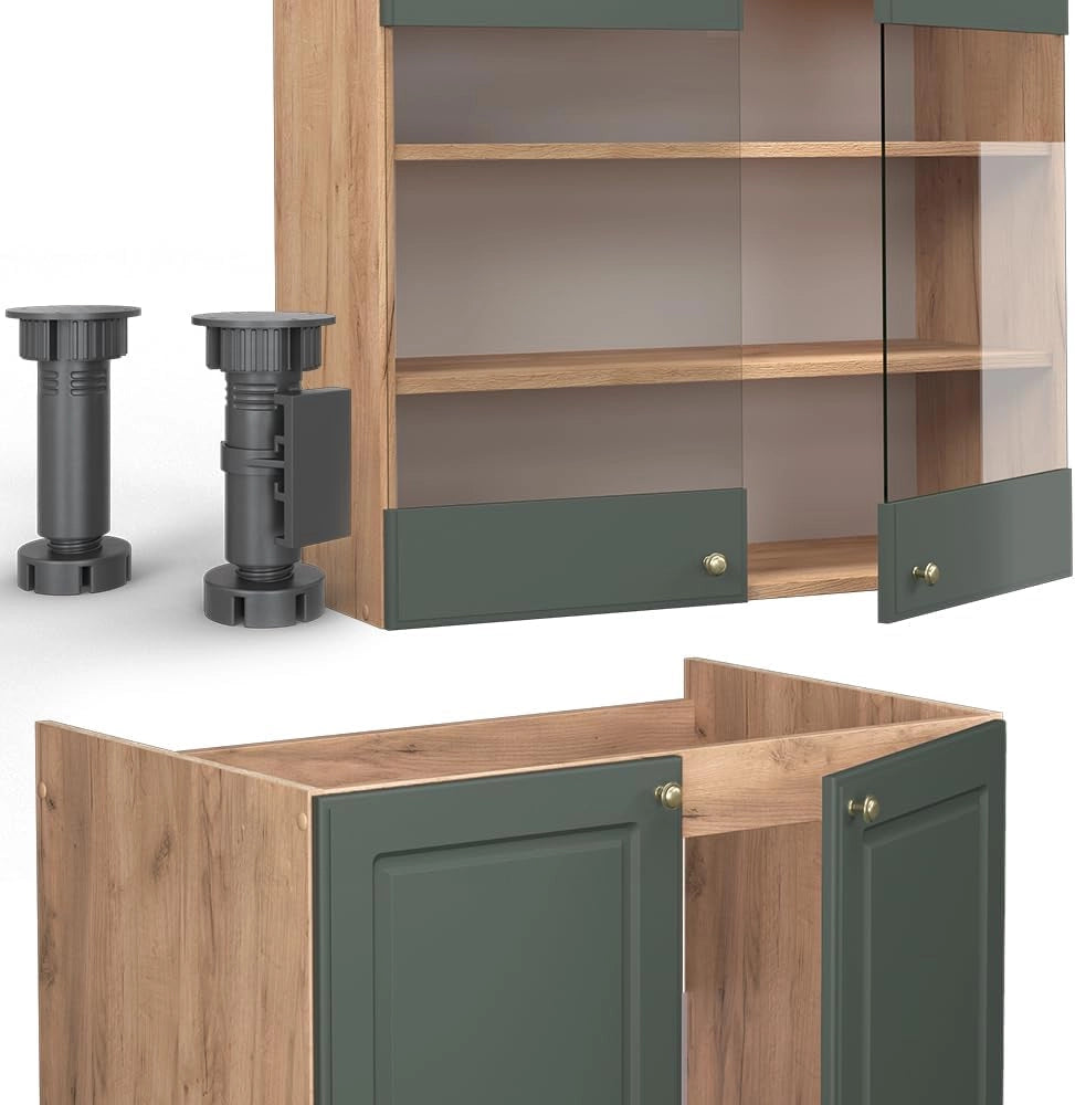 Cucina componibile Fame-Line, Quercia verde-oro Country/oro Power, 200 cm, PL Rovere, adatto per l'espansione personalizzata con moduli aggiuntivi