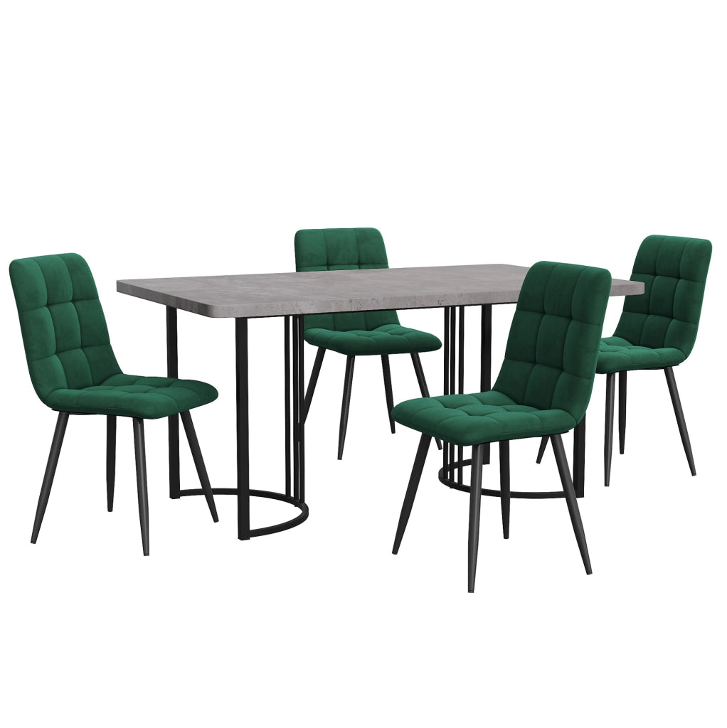 Set da pranzo 5 pezzi con tavolo 140x80 cm e 4 sedie in velluto