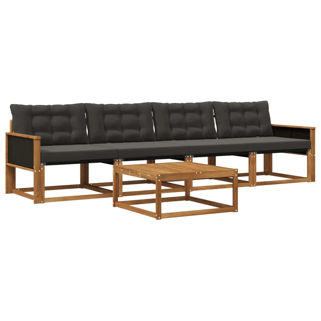 Set di divani da esterno con cuscino 5 pcs Naturale e Nero 3381224