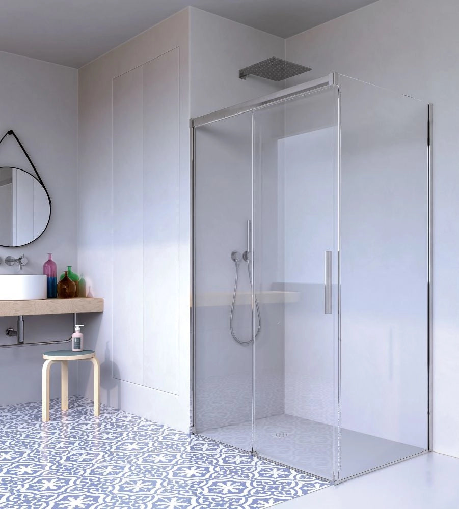 Box doccia 2 lati Fisso + Scorrevole Cristallo 8 mm Giava - Nice Soft Close - Misura: 70 x 150 x h190 cm