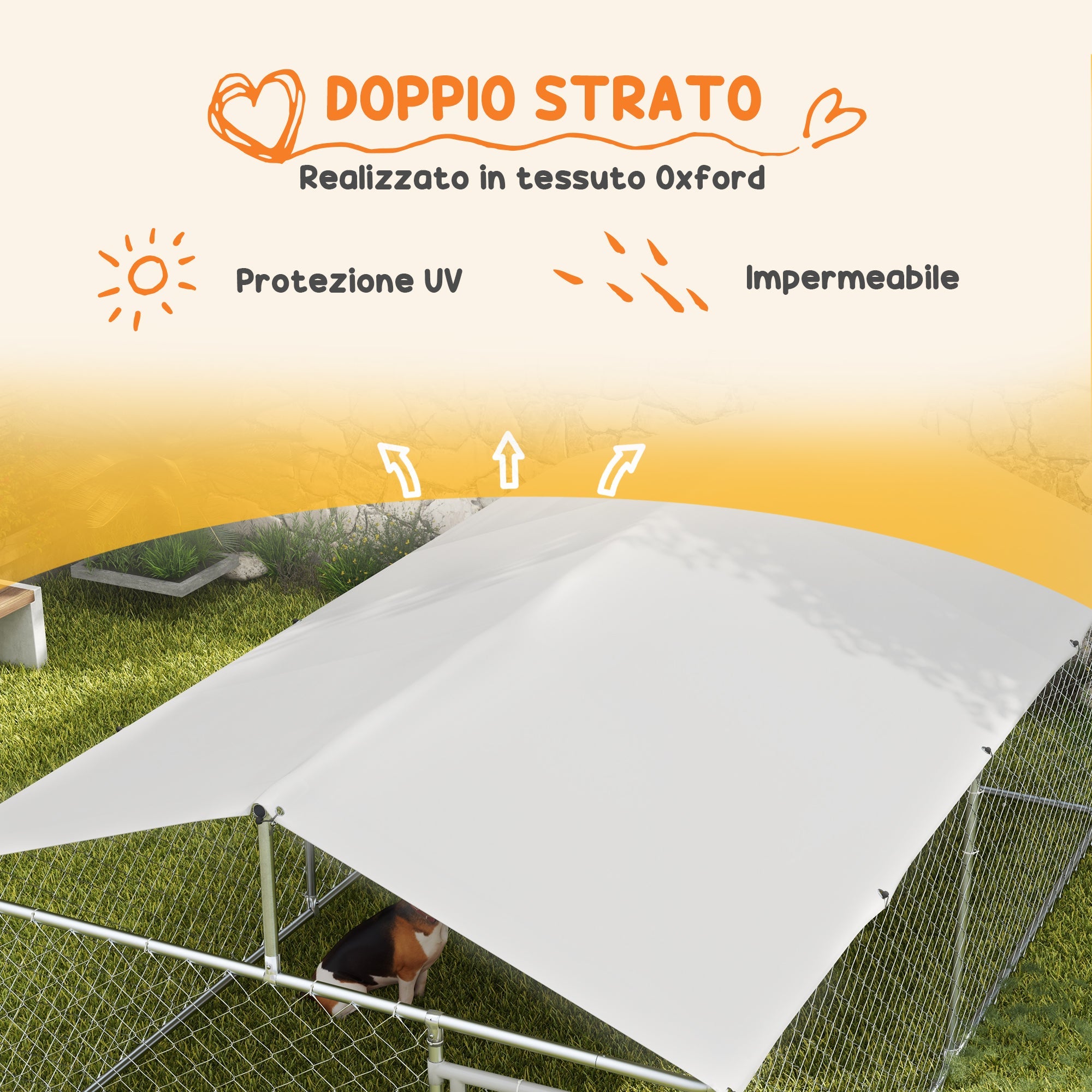 Recinto per Cani Grandi fino 30kg per Esterno 4x2,3x1,5m con Tetto Impermeabile e Anti-UV Argento