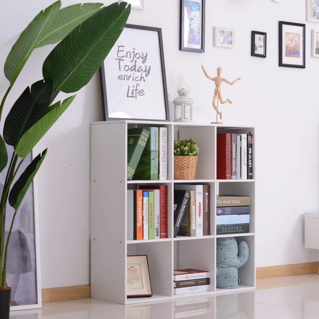 Libreria Bianca per Casa e Ufficio, Scaffale dal Design Moderno con 9 Scomparti in Legno, 91x29.5x91cm