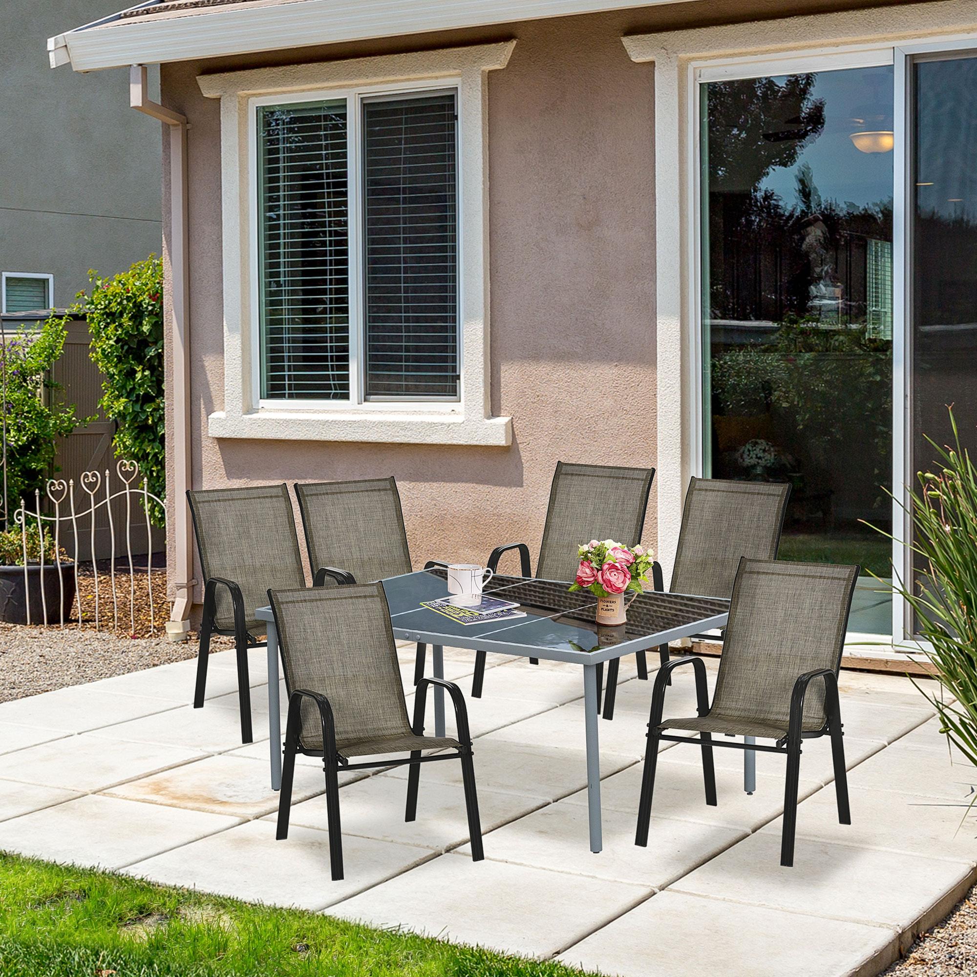 Set 4 Sedie da Giardino in Metallo e Tessuto Marrone