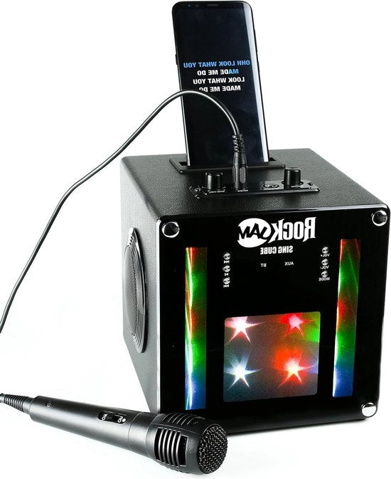Macchina da karaoke Bluetooth 5W con microfoni a doppia cassa - effetti di modulazione vocale e illuminazione a LED - nero