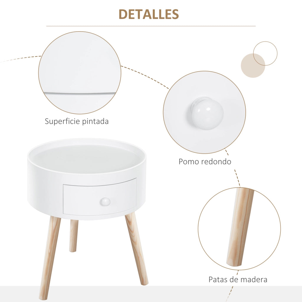 Comodino Moderno con Cassetto ¨C zephmum ¨C Rotondo Legno Bianco ?38x45 cm