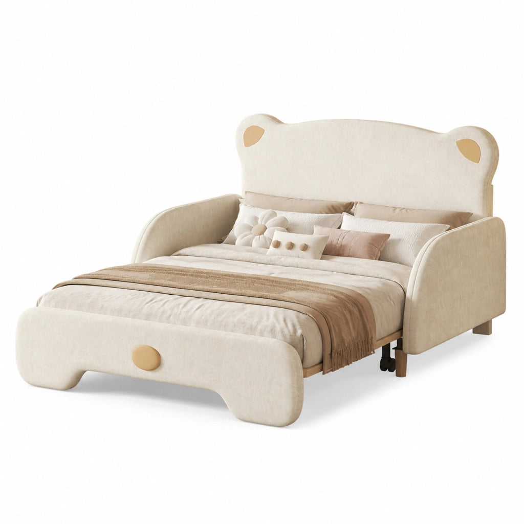 DESMIU Letto estraibile 2 posti con bordi protettivi e letto inferiore 140 × 200 cm e 140 × 105 cm, senza materasso, beige