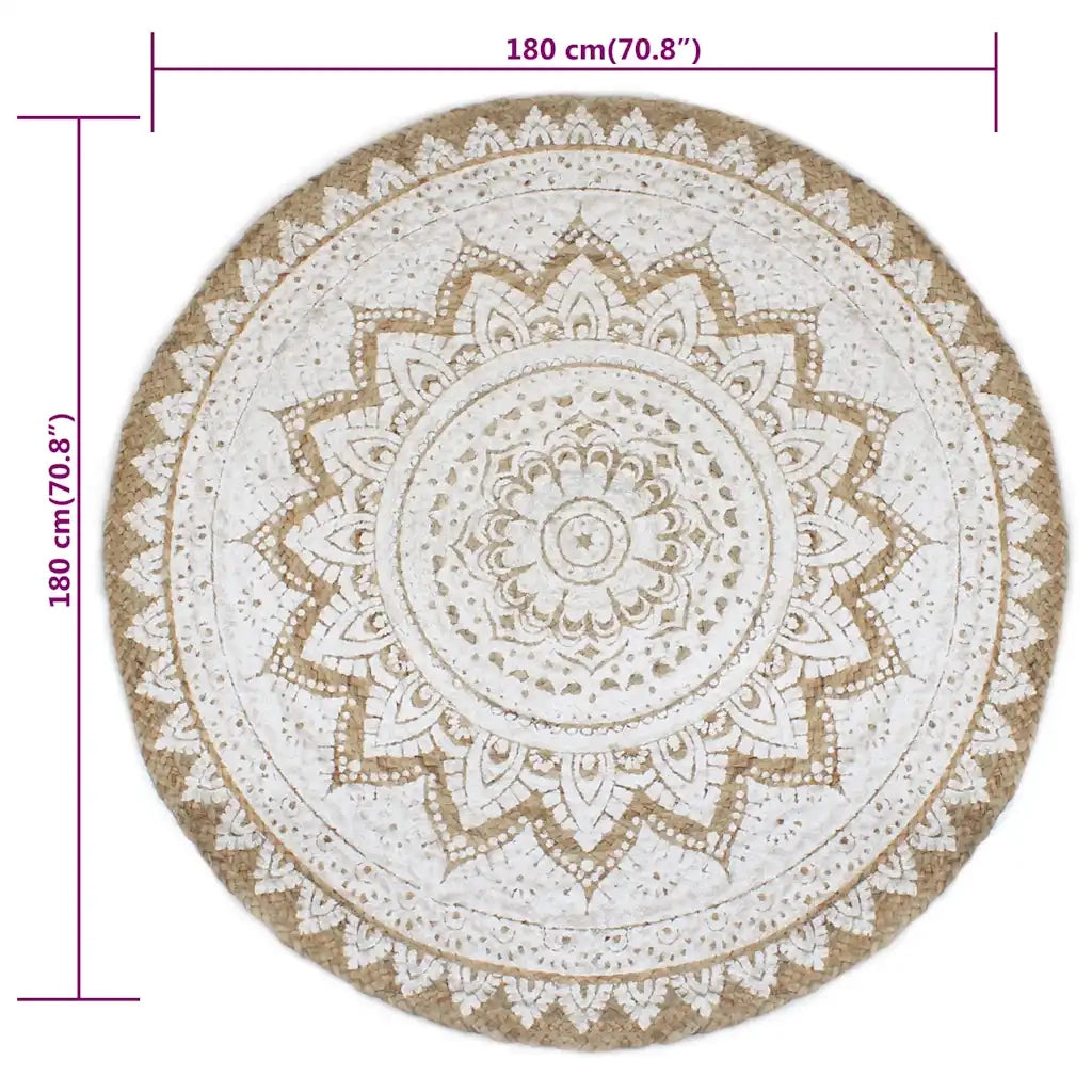 Tappeto in Juta Intrecciata con Stampa 180 cm Rotondo 343587