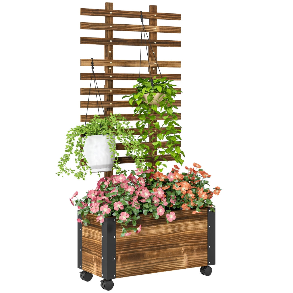 Fioriera con Ruote Griglia Tessuto Non Tessuto e Angoli in Metallo Doppio Strato ¨C zephmum ¨C 65x31x147 cm Carbonizzato