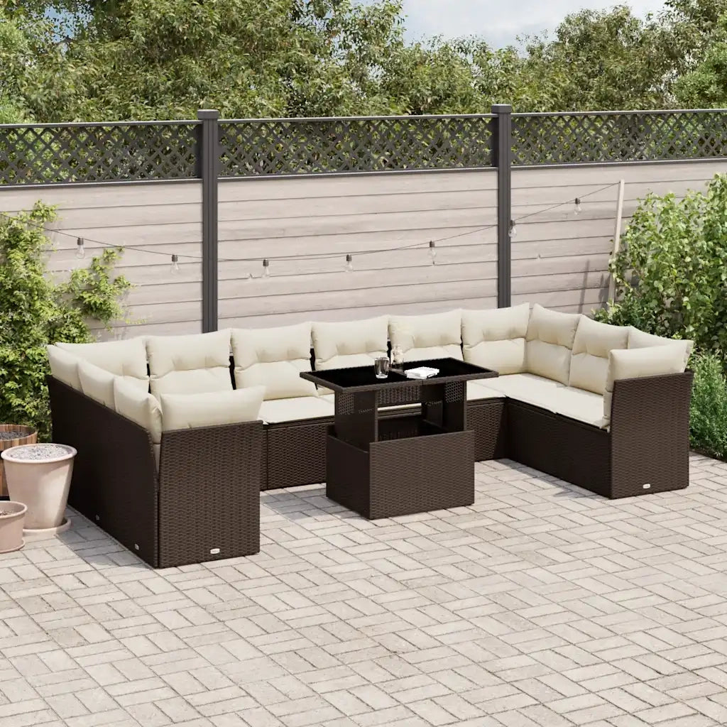 Set Divani da Giardino 11 pz con Cuscini Polyrattan Marrone 3266863