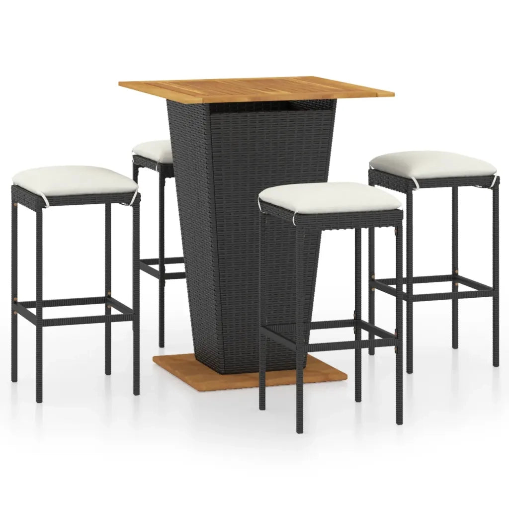 Set da Bar da Giardino 5 pz con Cuscini in Polyrattan Nero cod mxl 37408