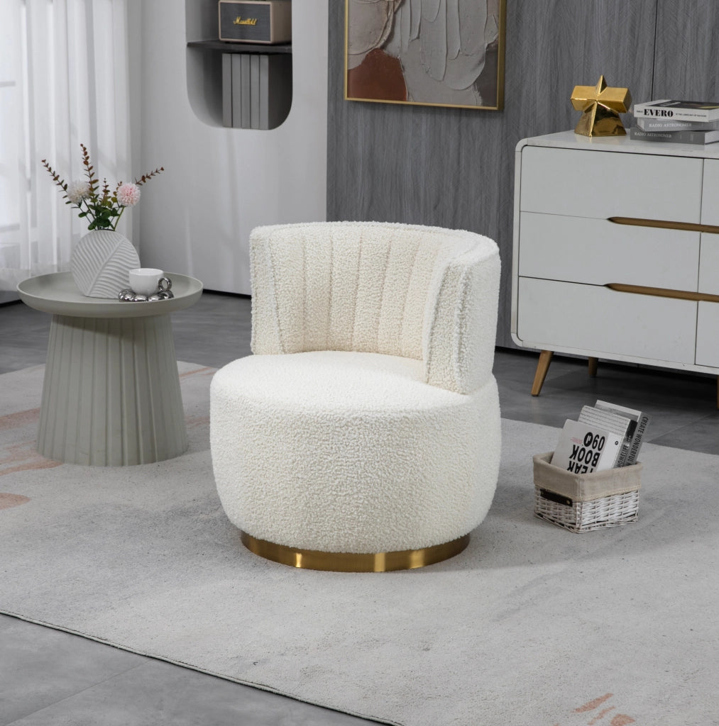 Poltrona girevole 360° in tessuto Teddy bianco