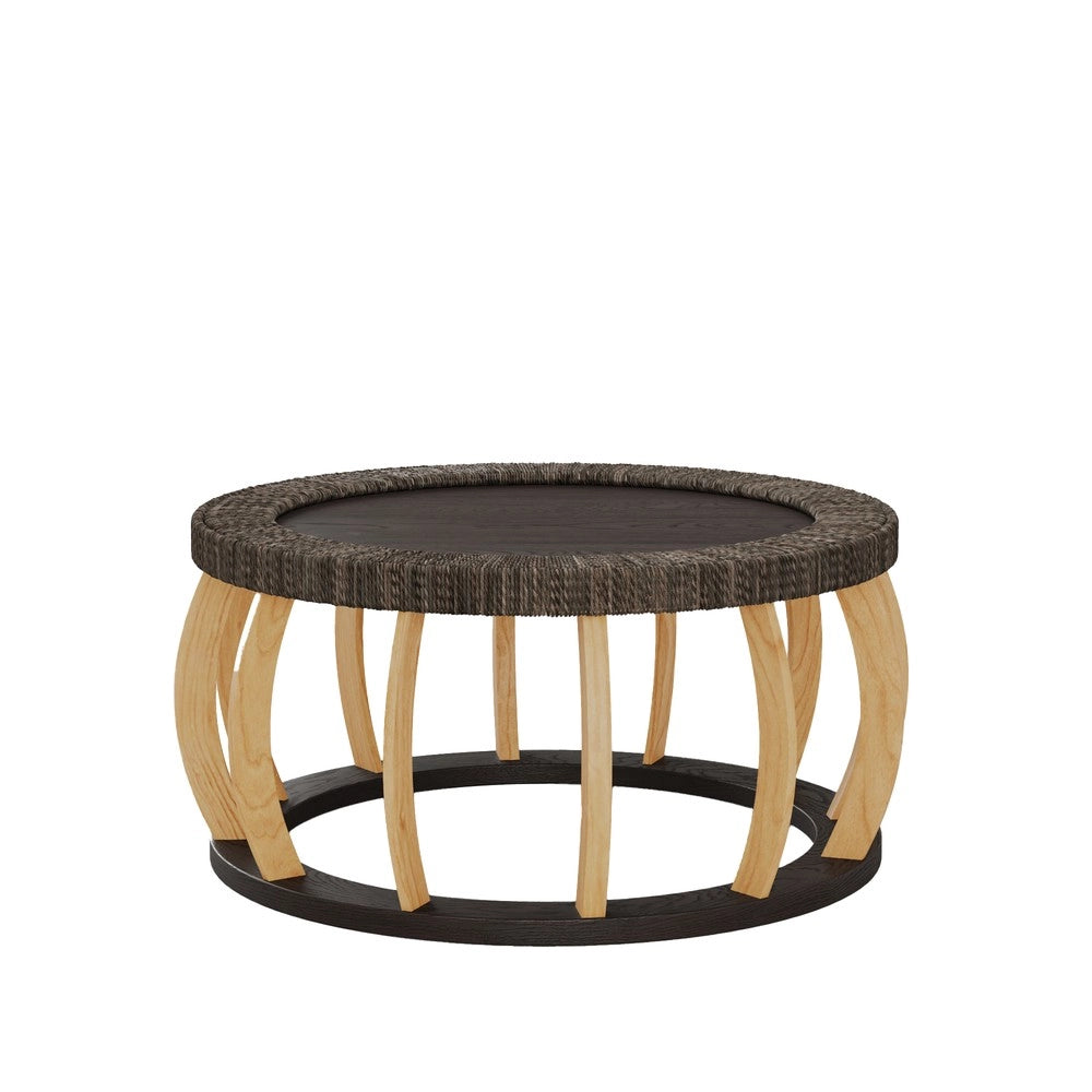 Tavolino da Caff¨¨ Rotondo in Legno Massello e Rattan ¨C MINIMAL ¨C Gambe Curve, Nero Marrone