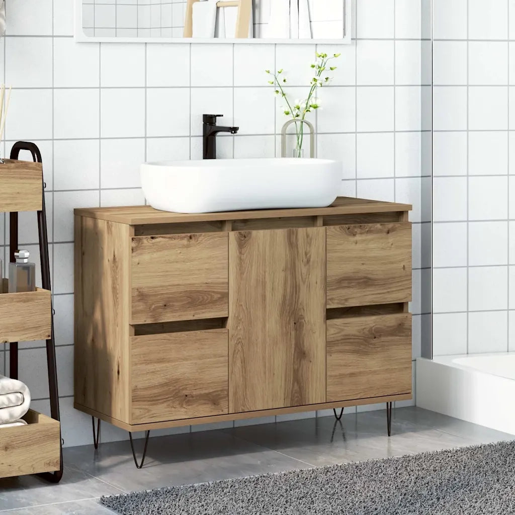 Mobiletto da Bagno Rovere Artigianale 80x33x60 cm in Truciolato