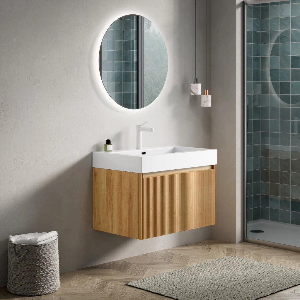Mobile Bagno Sottolavabo con Lavabo Integrato ¨C MINIMAL ¨C Legno Naturale, 1 Cassetto, 70 cm