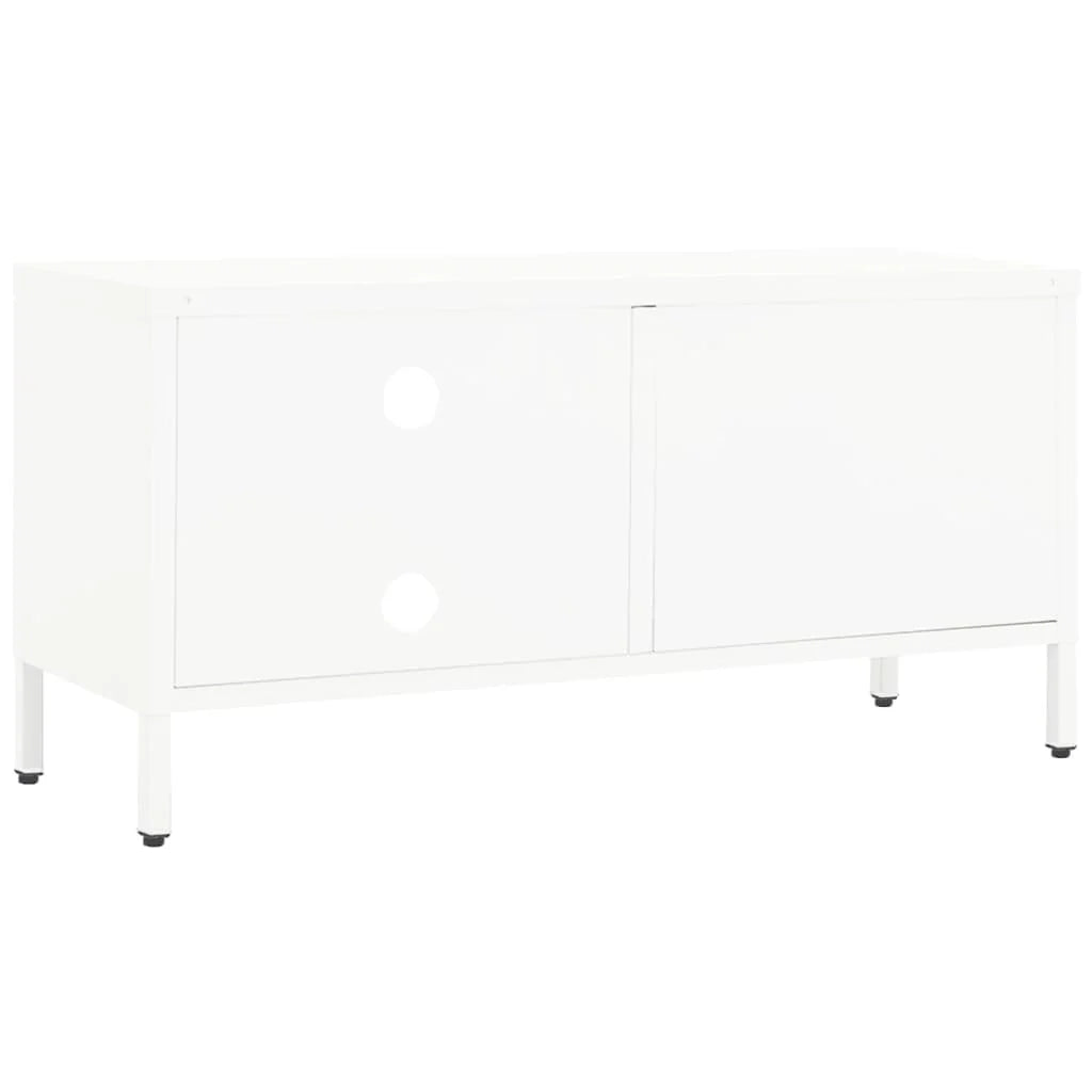 Mobile TV multimediale scaffale TV mobile TV sala da pranzo soggiorno camera da letto 90 x 30 x 44 cm acciaio e vetro bianco 02_0026340